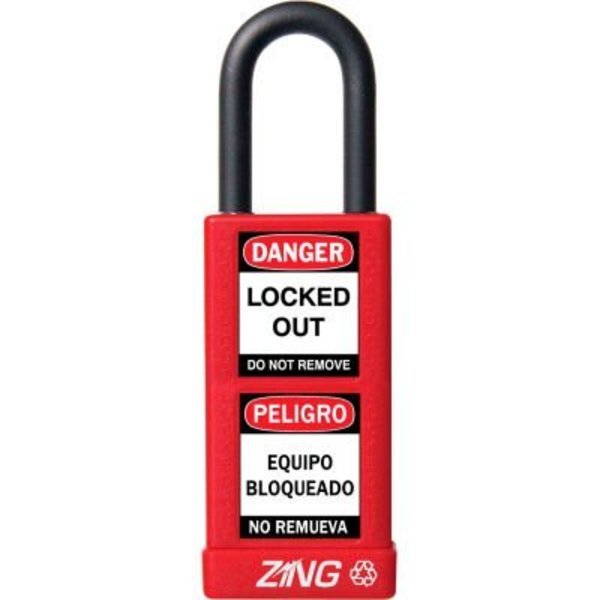 Zing ZING RecycLock Safety Padlock, Keyed Different, 1-1/2" Shackle, 3" Long Body, Red, 7070 7070